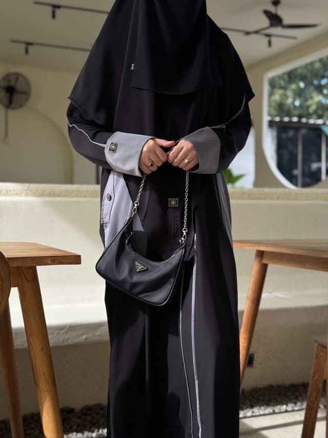 Set Straight Abaya & Khimar - Black Dark Grey