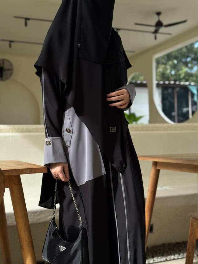Straight Abaya - Black Dark Grey