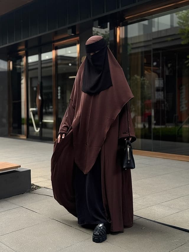 Set Divine Abaya - Dark Mocha inner Black & Khimar